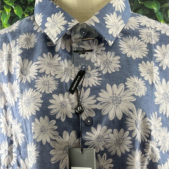 Barabas Size:3XL  Mens Long Sleeve Shirt Blue Floral Pattern Button Front - Picture 7 of 16